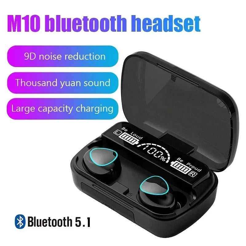 M10 Bluetooth Earphones Handfree LED Dispay Headphones Bluetooth HiFi Stereo Music Wireless Earbuds Waterproof Gaming Headset