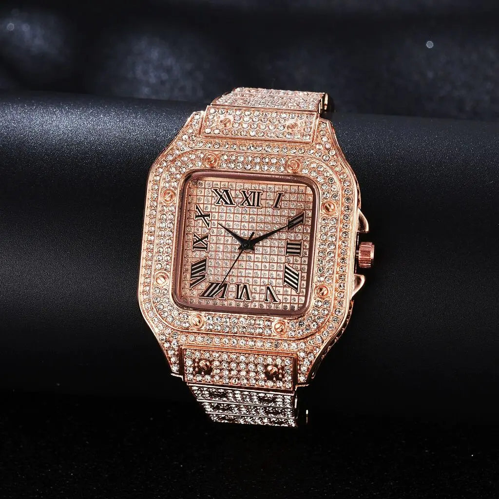 Square Fashion Hip Hop Rhinestone Crystal Watch For Men's Business Party