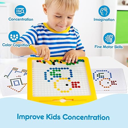 Magnetic Drawing Board for Toddlers Large Doodle Board with Magnetic Pen and Colourful Beads Magnetic Dot Art Travel Toys