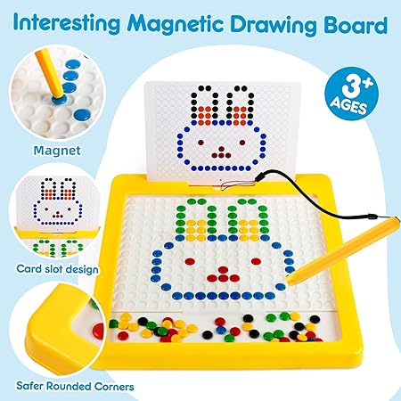 Magnetic Drawing Board for Toddlers Large Doodle Board with Magnetic Pen and Colourful Beads Magnetic Dot Art Travel Toys