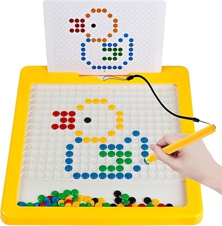 Magnetic Drawing Board for Toddlers Large Doodle Board with Magnetic Pen and Colourful Beads Magnetic Dot Art Travel Toys