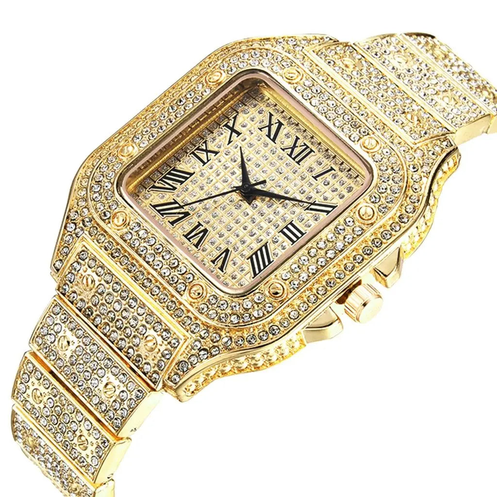 Square Fashion Hip Hop Rhinestone Crystal Watch For Men's Business Party